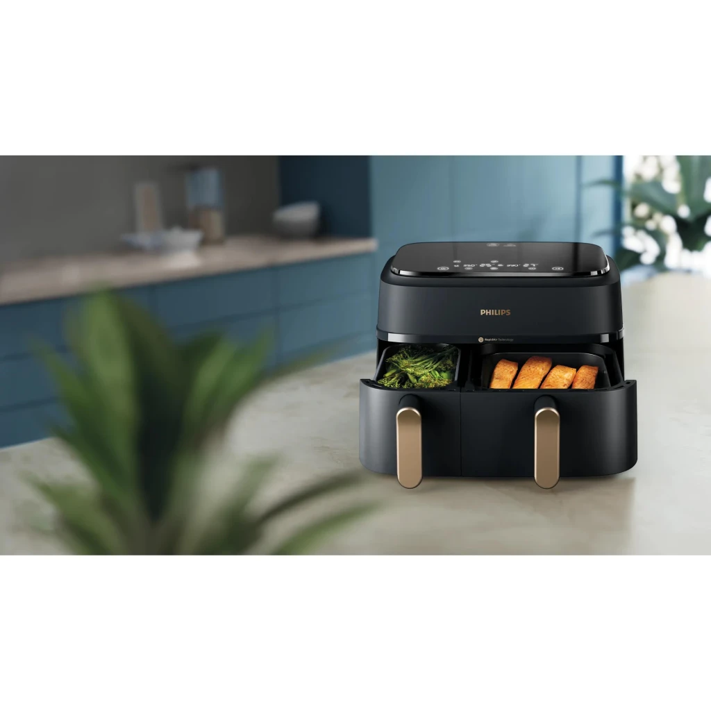 Philips Freidora de aire Airfryer Dual Basket 3000 Series NA352/04 Negro - potencia = 2750 W | permite alcanzar la