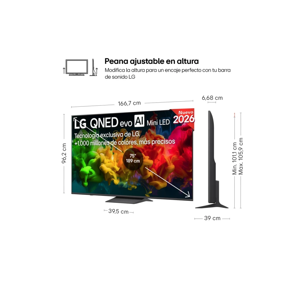 LG Televisor 75QNED81B6A 75 pulgadas 4K Ultra HD Smart TV Wi-Fi Negro - diagonal de la pantalla = 75 pulgadas (190,5 cm) | es