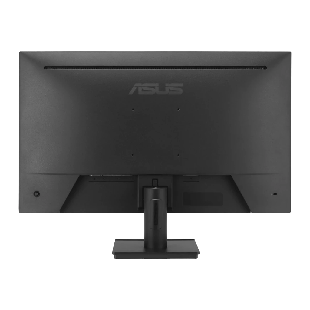 ASUS Monitor VA249QG 23.8" negro, vista trasera frontal: panel posterior con logo ASUS, rejilla de ventilación y soporte