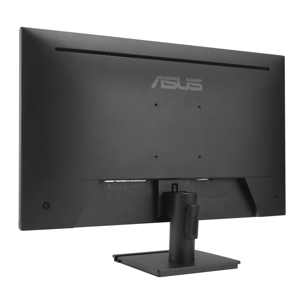 ASUS Monitor VA249QG 23.8" negro, vista trasera en ángulo: panel posterior con puertos de conectividad y soporte visible