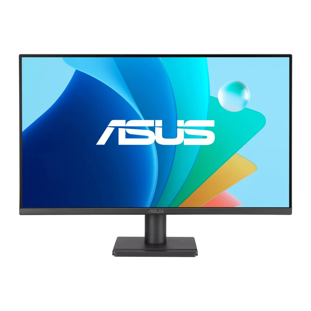 ASUS Monitor VA249QG 23.8" negro, vista frontal: pantalla encendida con logo ASUS, marcos delgados y base central