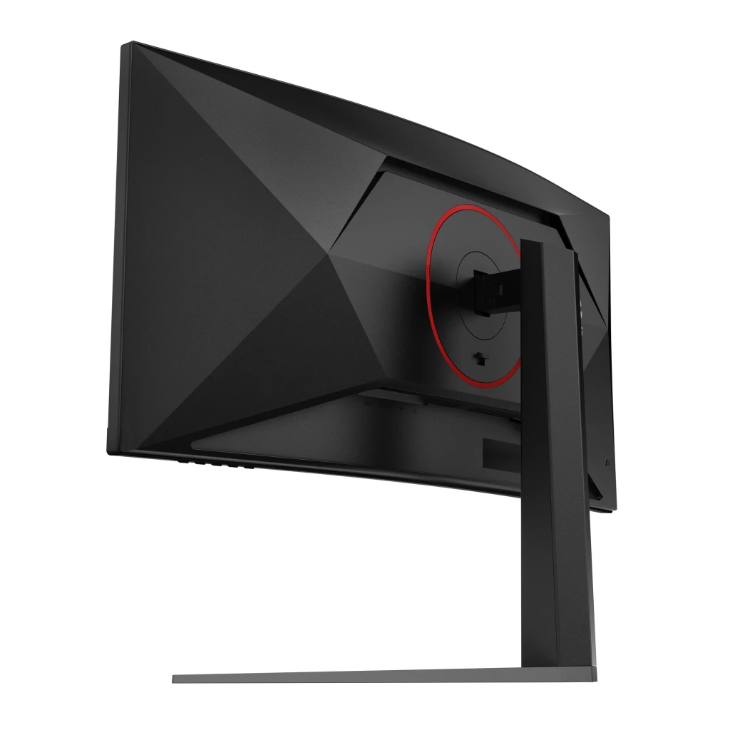 AOC Gaming CU34G4 34 pulgadas Curvo Negro Rojo, vista trasera lateral izquierda: diseño geométrico trasero con aro rojo
