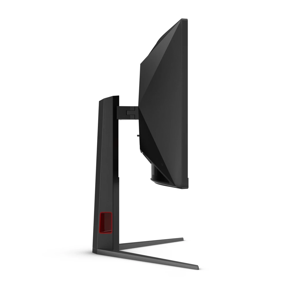 AOC Gaming CU34G4 34 pulgadas Curvo Negro Rojo, vista lateral derecha: perfil del monitor curvo con columna de soporte