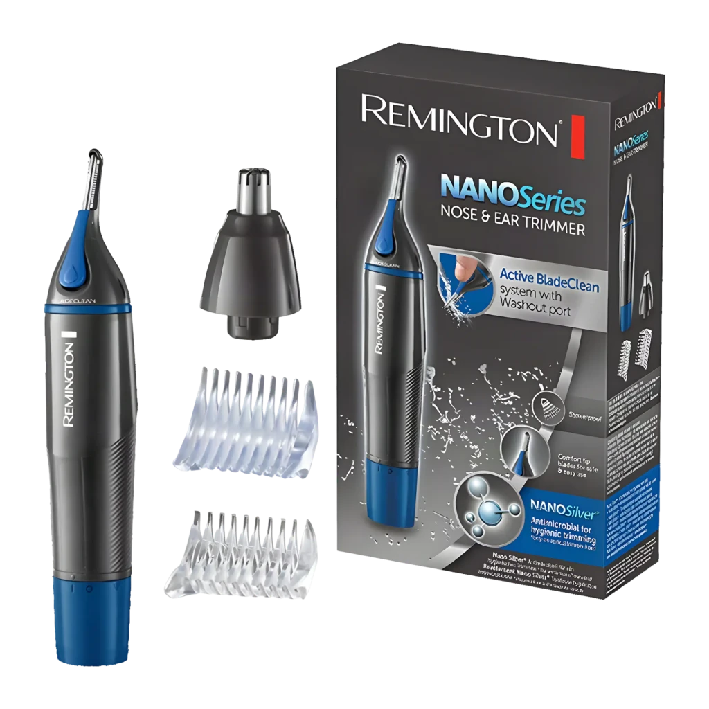 Remington Recortador facial NE3850 Nano negro, azul - zonas de uso = Nariz, oreja y ceja | cubre las tres zonas faciales de