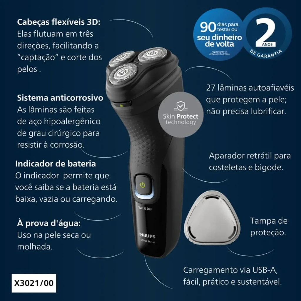 Philips Afeitadora X3021/00 negro - uso en mojado y seco = Sí (lavable) | puedes afeitar con espuma bajo