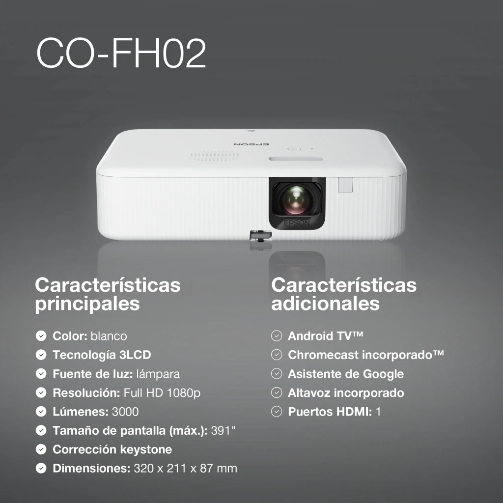 Epson Proyector CO-FH02 Full HD 3000 lúmenes 3LCD cine, dinamico, naturel - vue principale - Ítem6