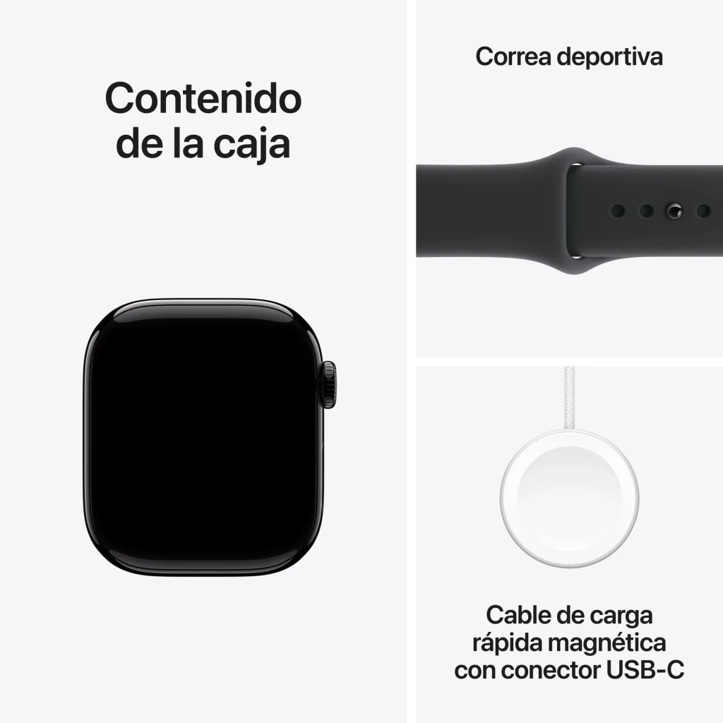 Apple Watch Series 11 GPS 42mm Aluminio Negro - autonomía = 24 h uso normal / 38 h modo bajo consumo / carga rápida