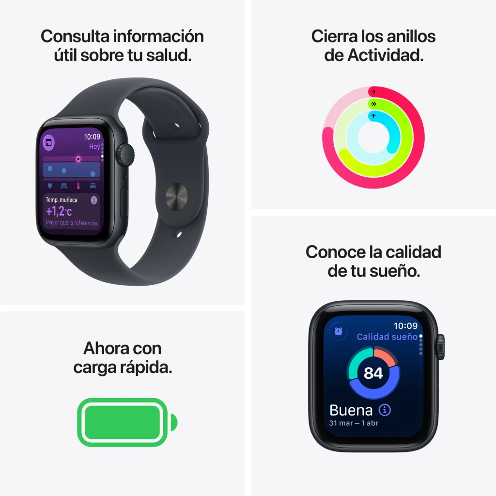 Apple Watch SE GPS 40 mm Beige 64gb - carga rápida magnética (USB-C incluido) = 80% en 45 min; 8 h de