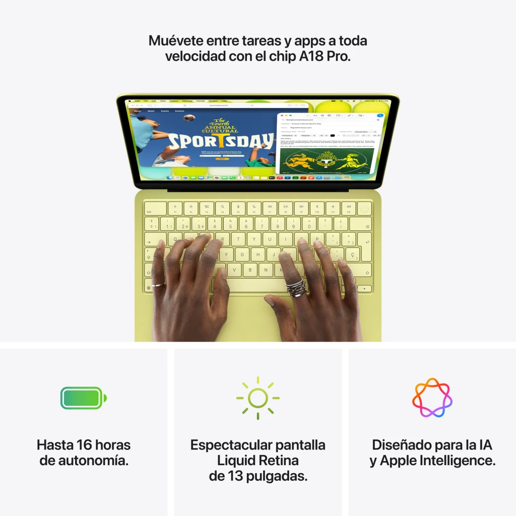 Apple MacBook Neo 13 pulgadas A18 Pro 8GB/512GB cal - peso y dimensiones = 1,23 kg / 297,5 x 206,4 x 12,7 mm | ligero para