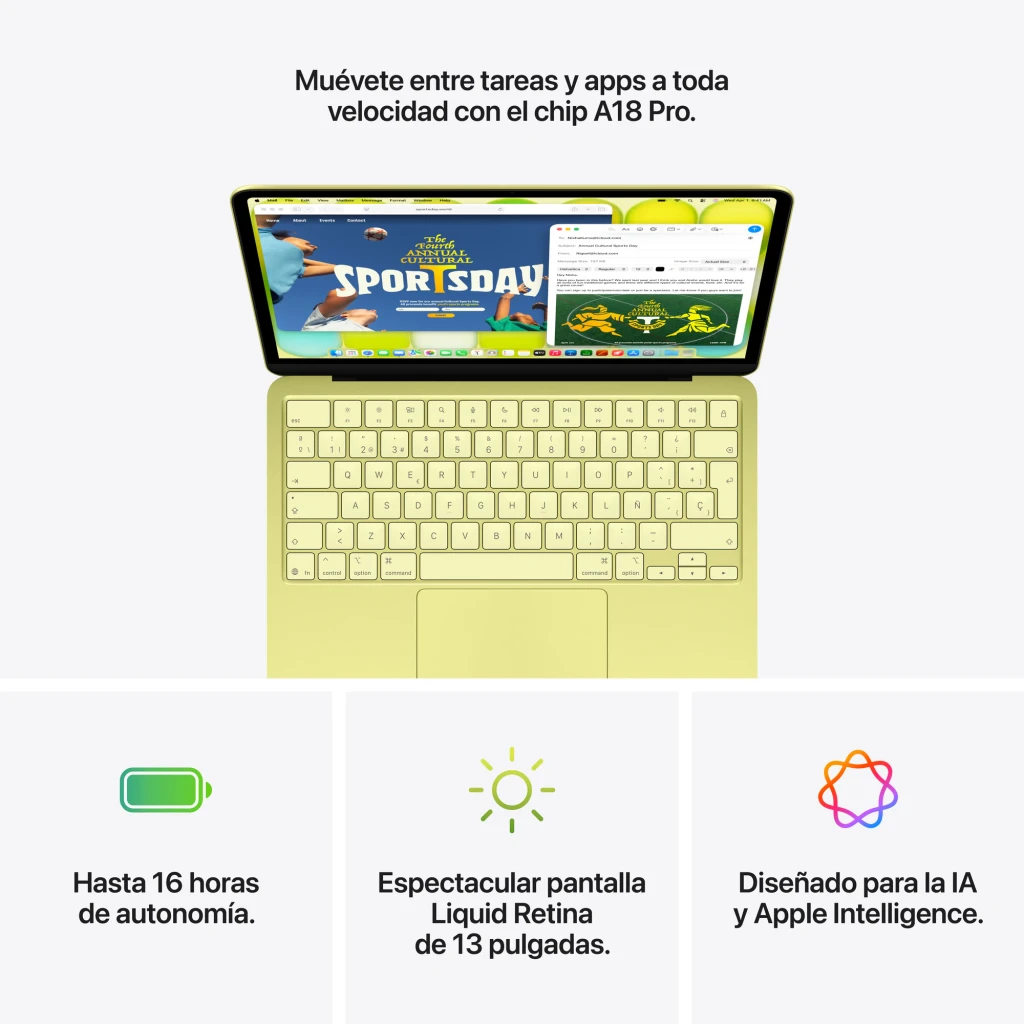Apple MacBook Neo 13 pulgadas A18 Pro 8GB/256GB Plata - peso y tamaño = 1,23 kg, 12,7 mm de grosor | fácil de meter en una