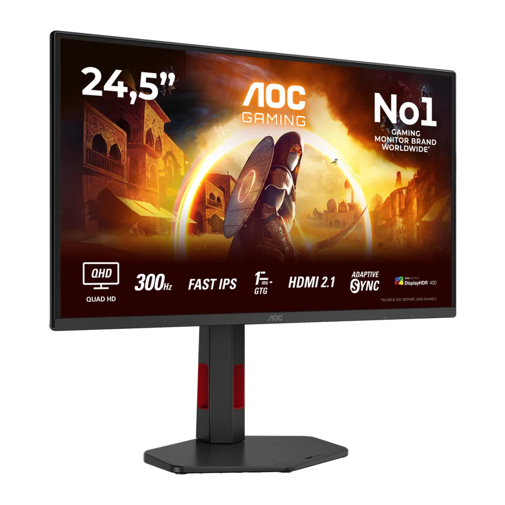 AOC Monitor Gaming Q25G4SR 24,5 pulgadas QHD 300Hz Negro y Rojo - tasa de refresco = 300 Hz con rango FreeSync Premium 48-300