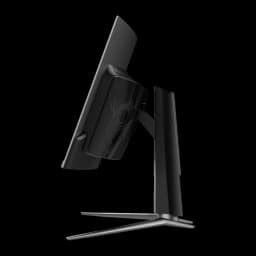 MSI MPG 341CQPX QD-OLED 34" Curvo Negro, vista trasera lateral derecha: carcasa trasera con dragón MSI y soporte metálico