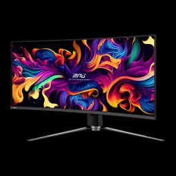 MSI MPG 341CQPX QD-OLED 34" Curvo Negro, ángulo izquierdo: curvatura 1800R visible y panel con colores vibrantes