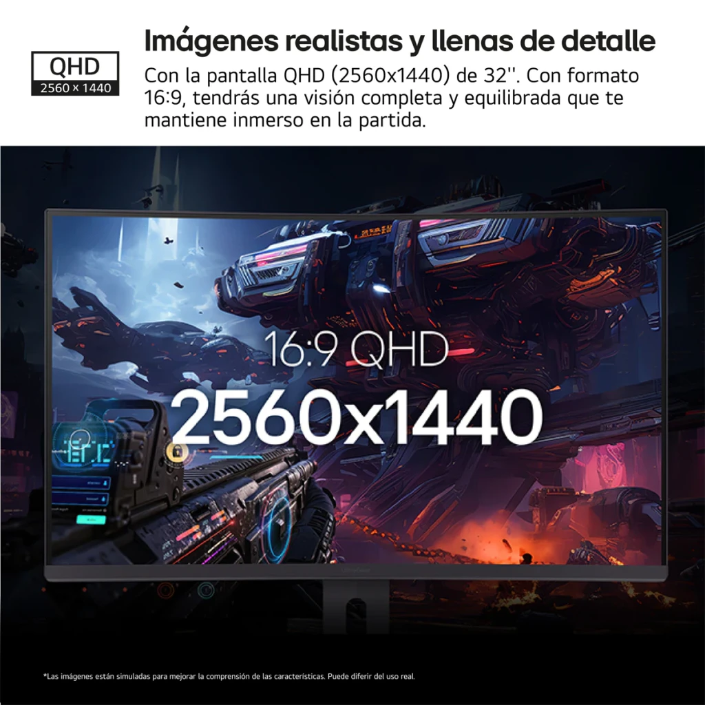 LG Monitor UltraGear 32G600A-B 32 pulgadas Quad HD 180Hz VA Curvo HDR10 negro - detalle