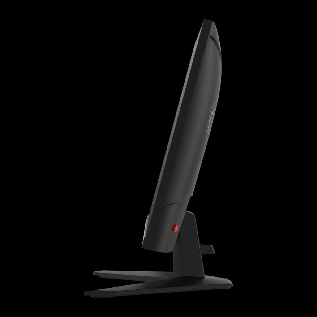 MSI Monitor MAG 274QF E20 27" WQHD preto, perfil lateral esquerdo afastado: silhueta completa do painel e base com luz