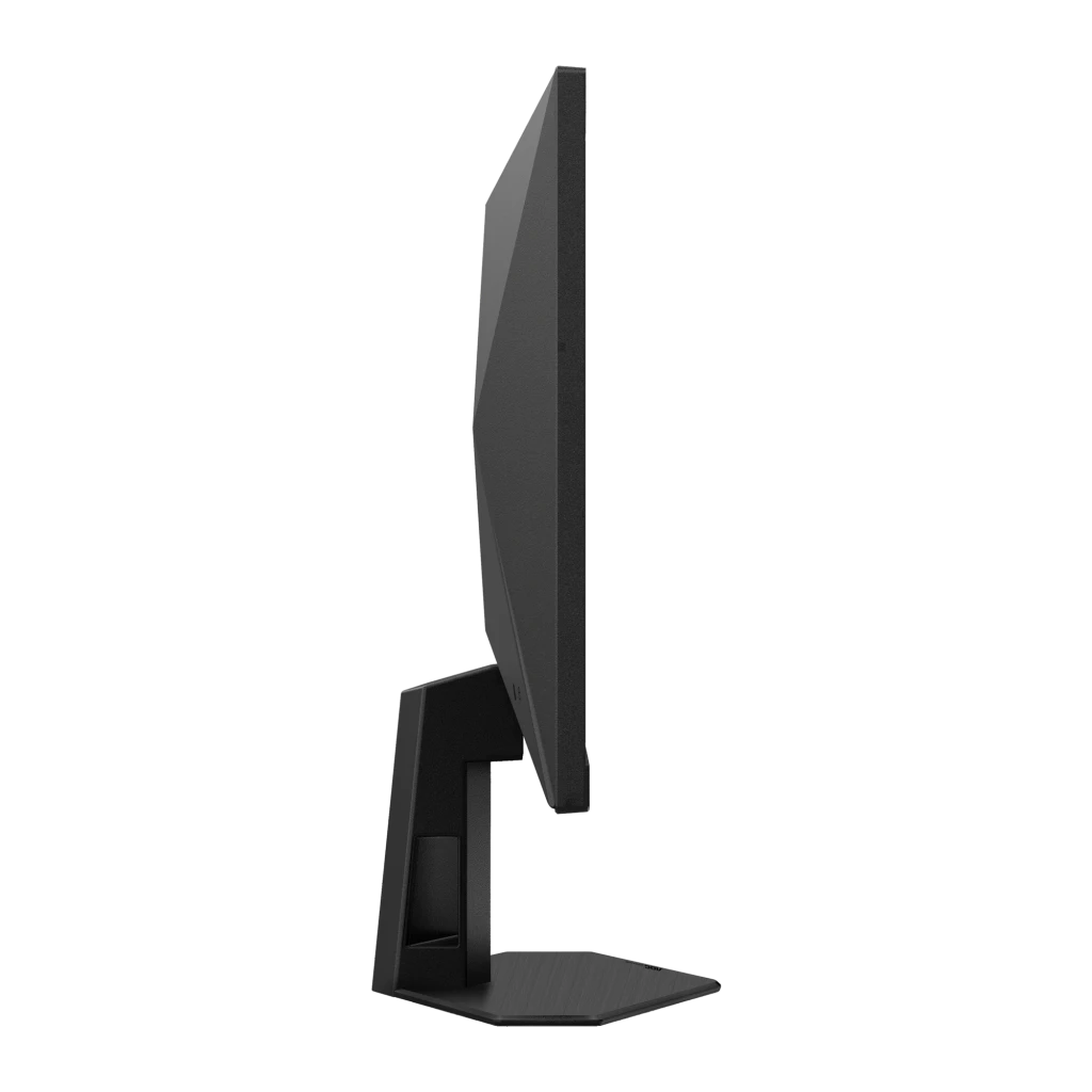 AOC 25G4SRE 25" negro rojo, vista lateral pura: perfil delgado del panel y base del soporte en negro
