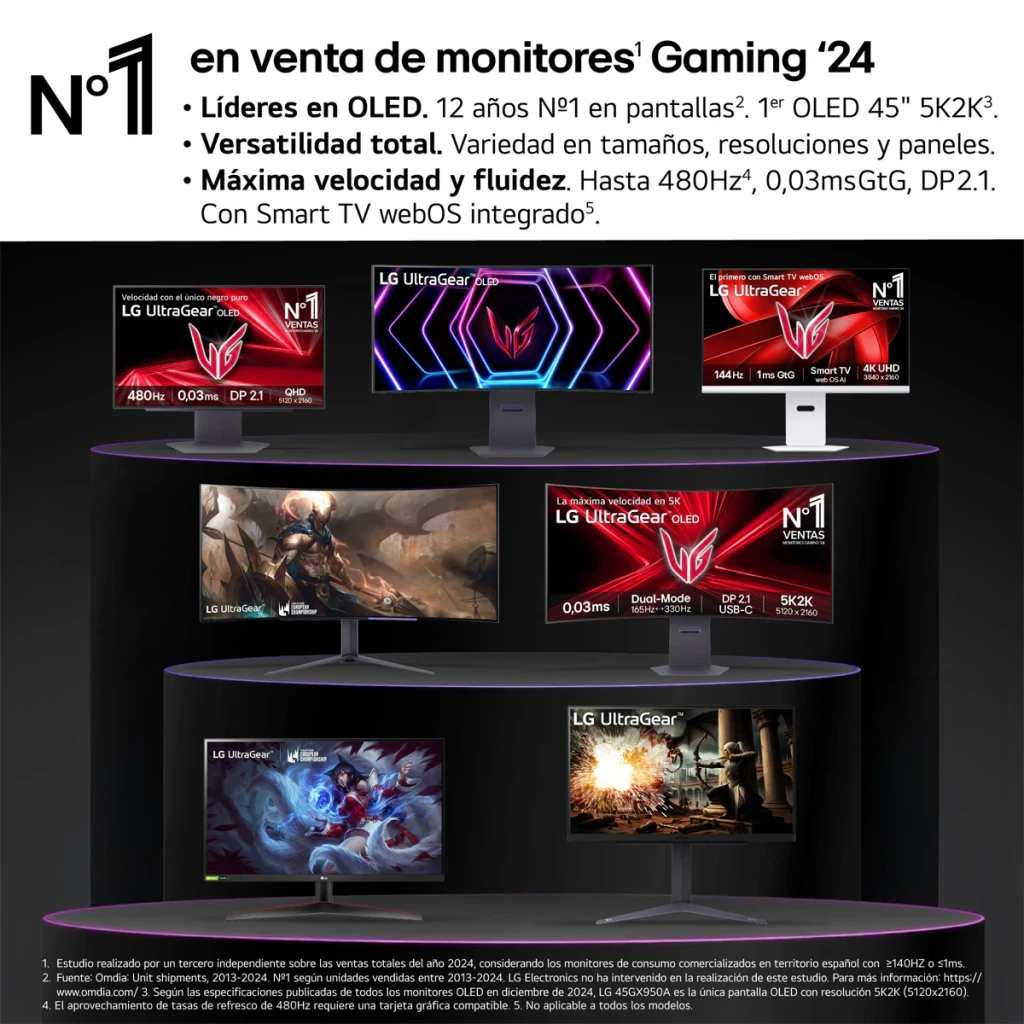 LG Monitor UltraGear OLED 32GX850A-B 32 pulgadas 4K UHD 165Hz negro - ergonomía = ajuste de altura, inclinación, pivote y