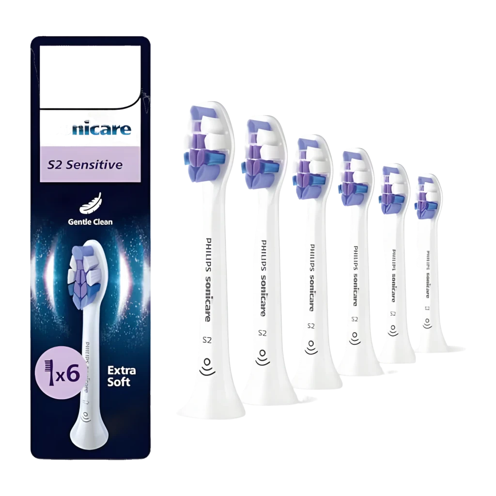 Philips Cabezales de repuesto Sonicare S2 Sensitive HX6056 6 unidades, blanco - cerdas de recordatorio que van cambiando de