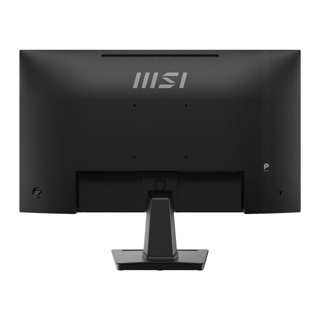 MSI Monitor PRO MP251 24.5" negro, vista trasera: panel posterior con logo MSI, soporte central y base en T