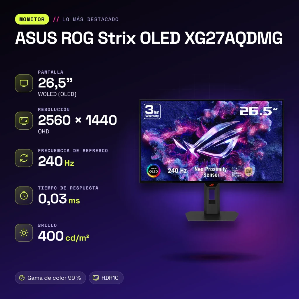 Monitor ASUS ROG Strix OLED XG27AQDMGR 27 pulgadas 240Hz QHD 0,03ms GTG - características