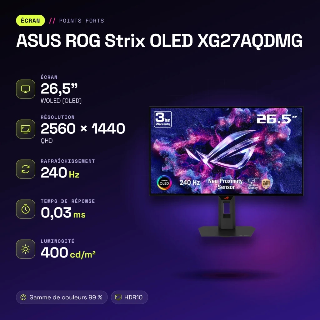Monitor ASUS ROG Strix OLED XG27AQDMGR 27 pulgadas 240Hz QHD 0,03ms GTG - características