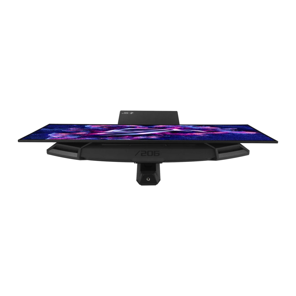 ASUS ROG Strix OLED XG27AQDMGR 27 negro, vista inferior: perfil delgado del panel OLED, base y conector central visibles