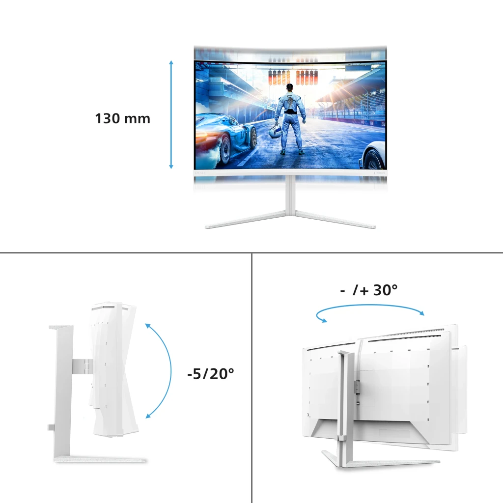 Philips Monitor Evnia 32M2C5501/00 32 pulgadas VA QHD 180Hz HDR10 Curvo blanco - panel Fast VA curvo 1500R = contraste típico