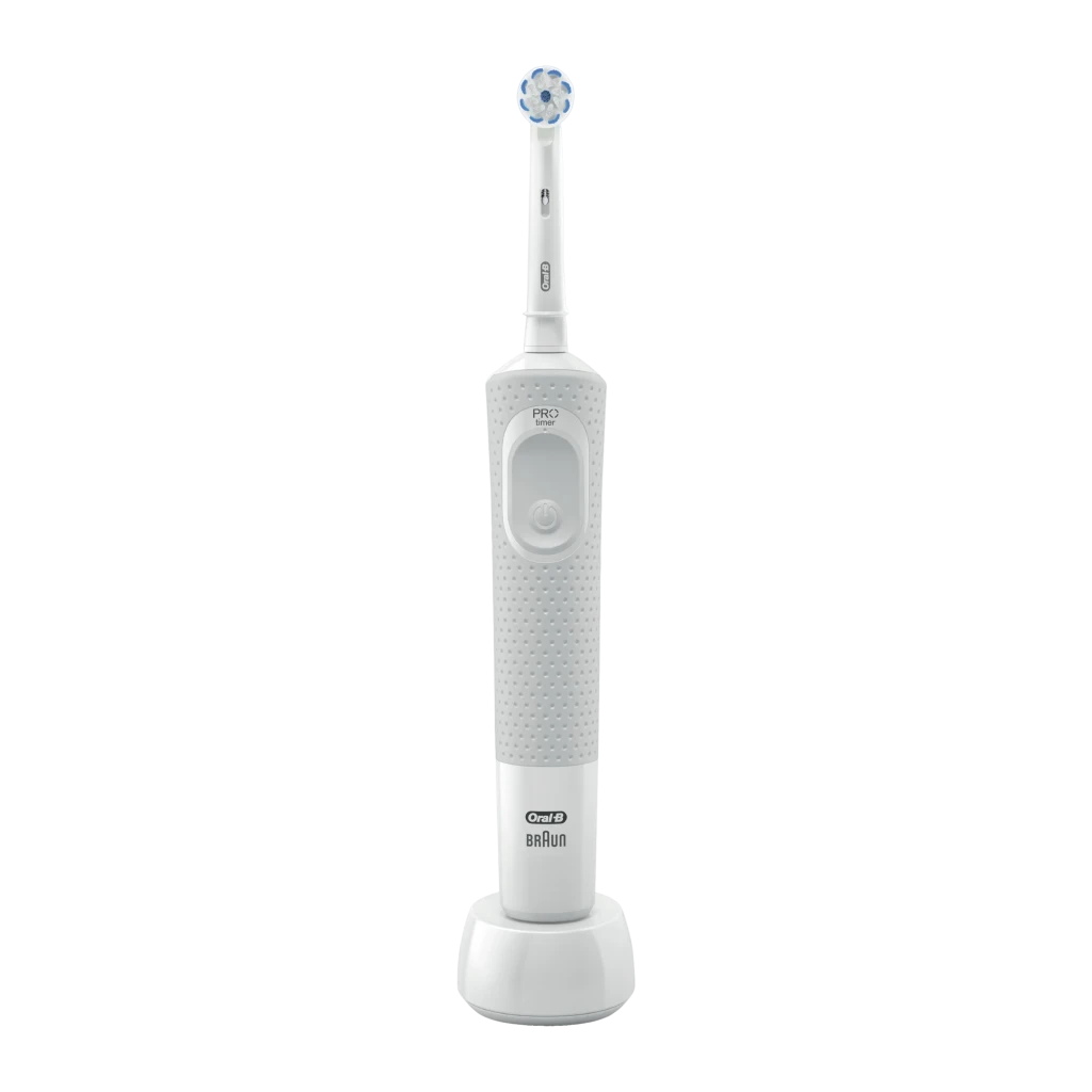 Oral-B Braun Vitality 100 Starter Pack blanco, gris - tipo de cepillo = Oscilante (tecnología 2D) | el cabezal rota y oscila