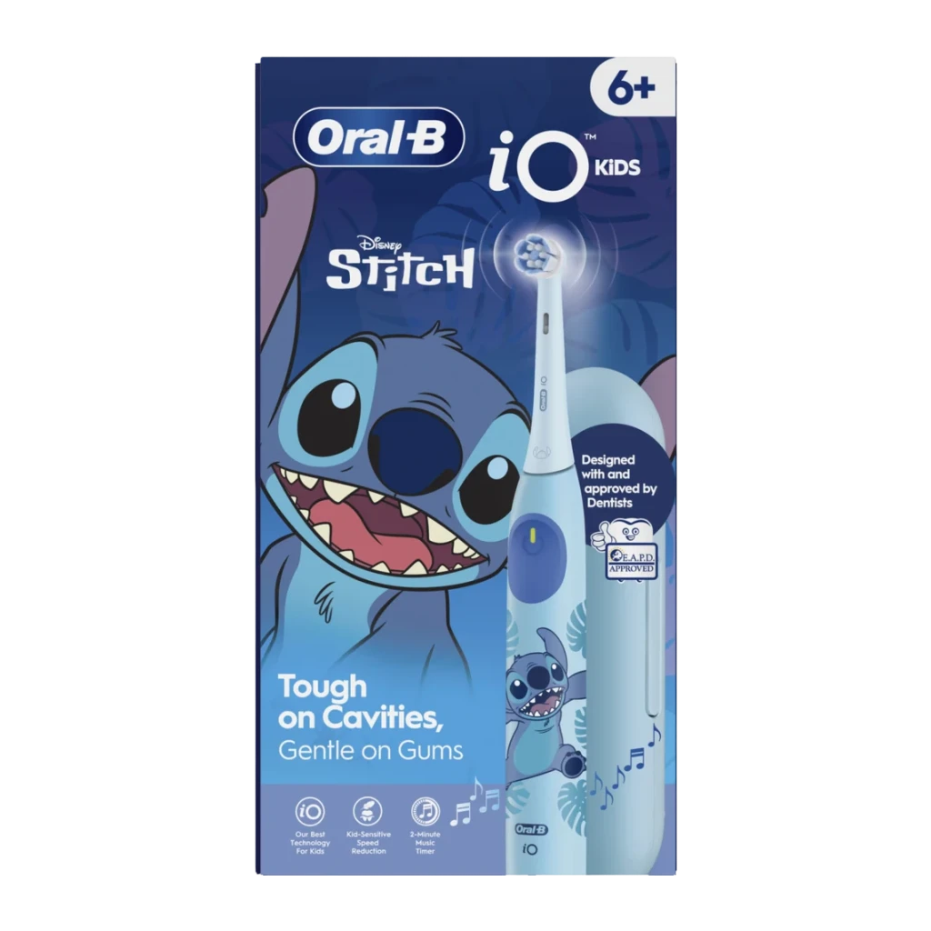 Oral-B Cepillo de dientes eléctrico iO Kids Disney Stitch con estuche de viaje Azul - edad recomendada mínima = 6 años |