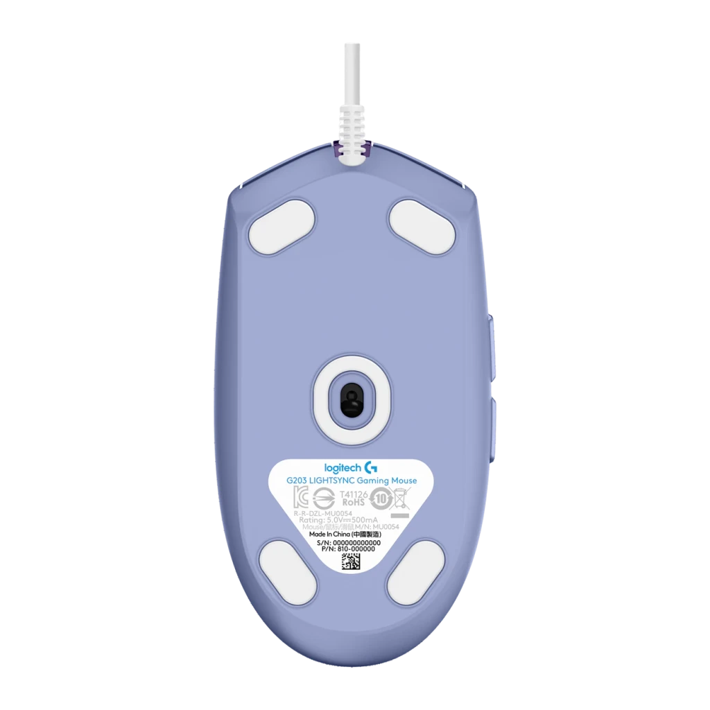 Logitech Ratón G203 Lightsync Lila purpura - conexión = USB tipo A con cable | sin receptor inalámbrico ni batería
