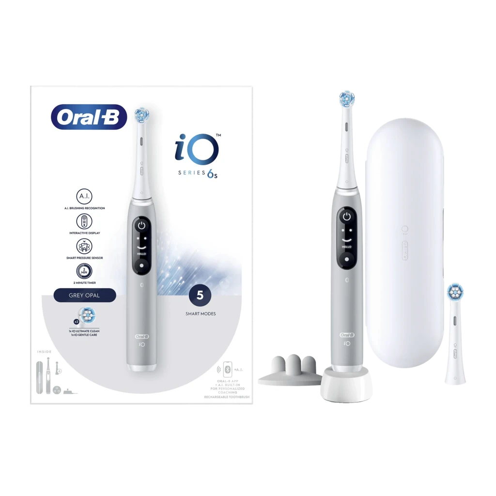 Oral-B Cepillo de dientes eléctrico iO Series 6s Grey Opal gris - modos de cepillado = 5 (Cuidados diarios, Limpieza