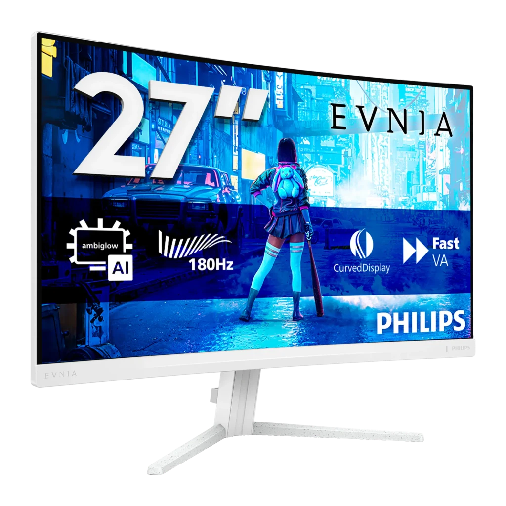 Philips Monitor Evnia 27M2C5201L 27 pulgadas LED Fast VA Full HD 180 Hz Curvo Ambiglow branco - detalhe