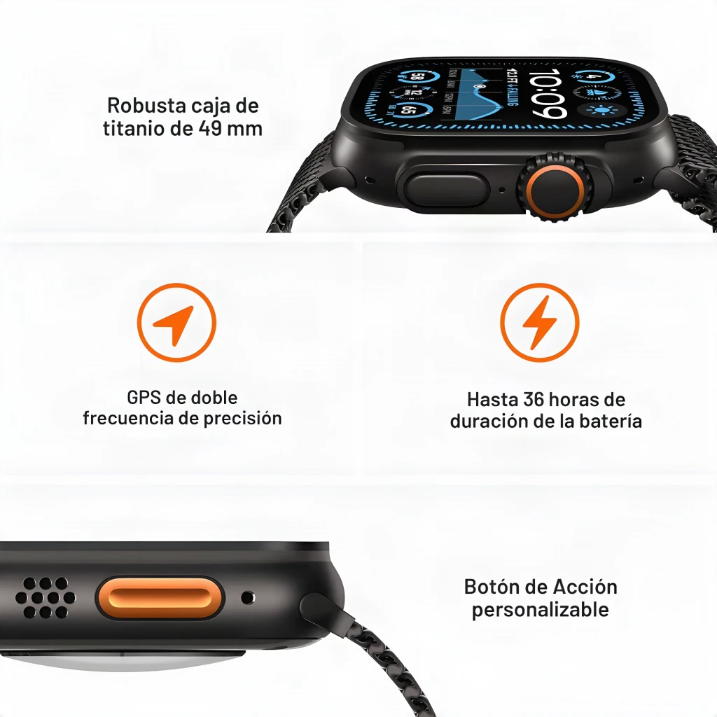 Apple Smartwatch Watch Ultra 2 49mm GPS + Cellular Titanio gris - gPS multisistema = GPS + GLONASS + Galileo + BeiDou + QZSS