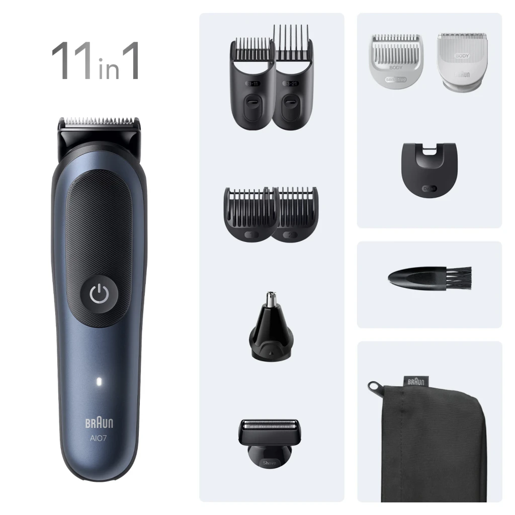 Braun Recortadora Series 7 AIO7540 All In One Style Kit negro, azul - autonomía = 120 min con carga completa en 1,5 h; carga