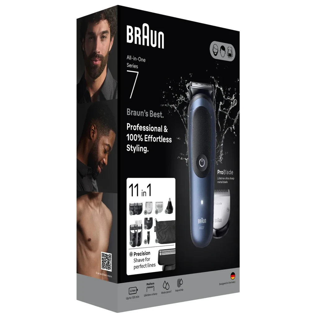 Braun Recortadora Series 7 AIO7540 All In One Style Kit negro, azul - longitud de corte = 0,5 mm a 21 mm en 14 pasos | cubre