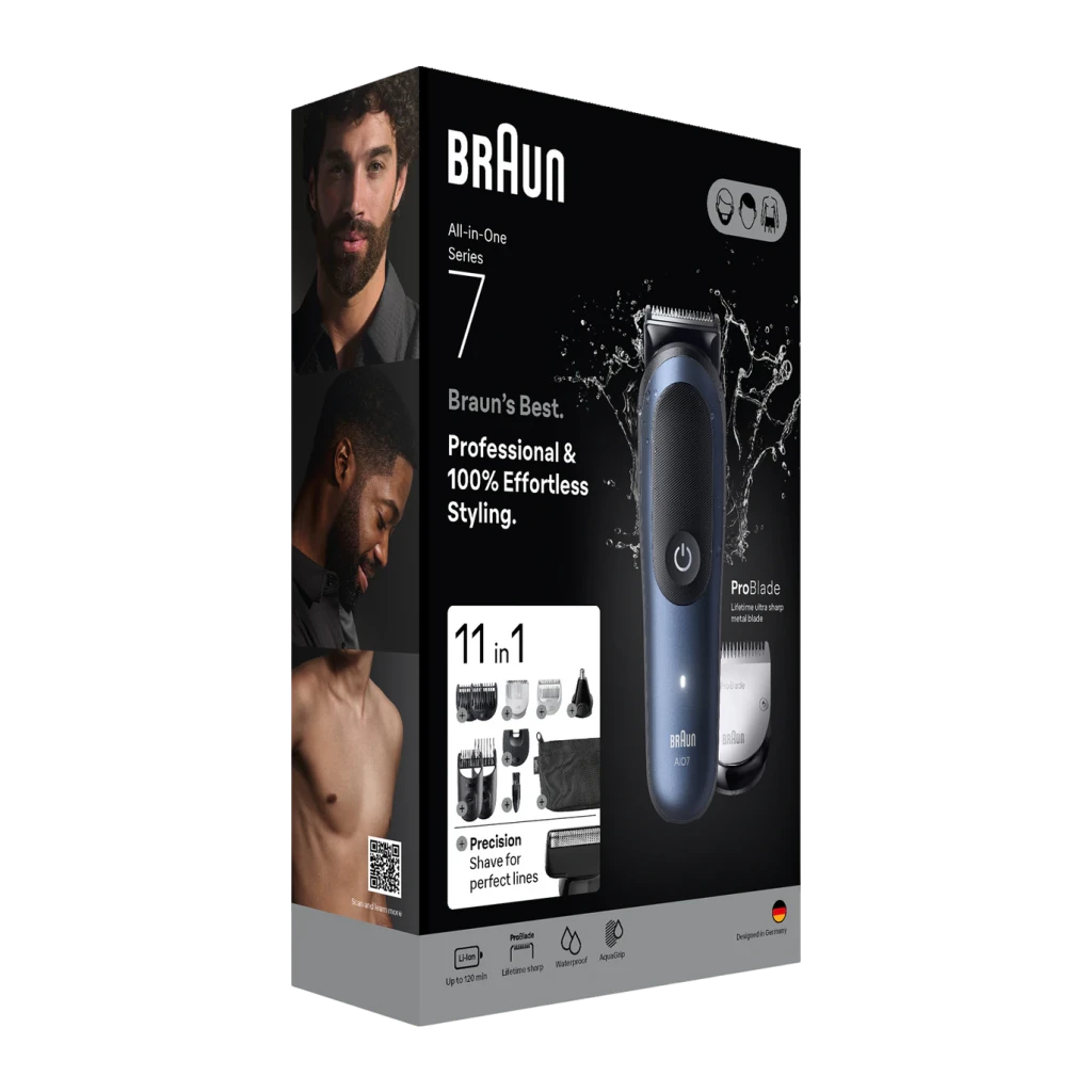Braun Recortadora Series 7 AIO7540 All In One Style Kit negro, azul - zonas de uso = Todo el cuerpo (barba, cuerpo, oído