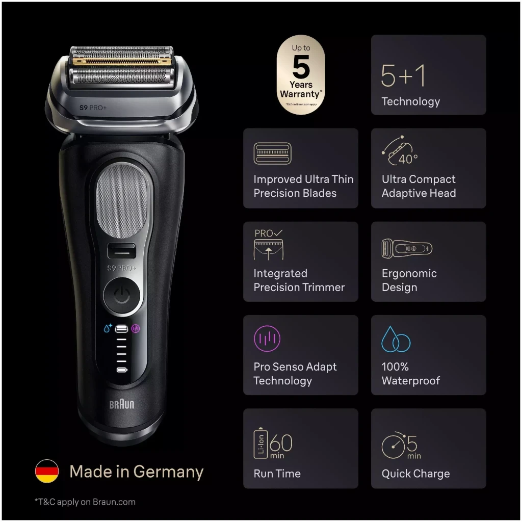 Braun Afeitadora Series 9 Pro+ 9600s Negro - estación base incluida = Sí, con cartucho de limpieza | la base no