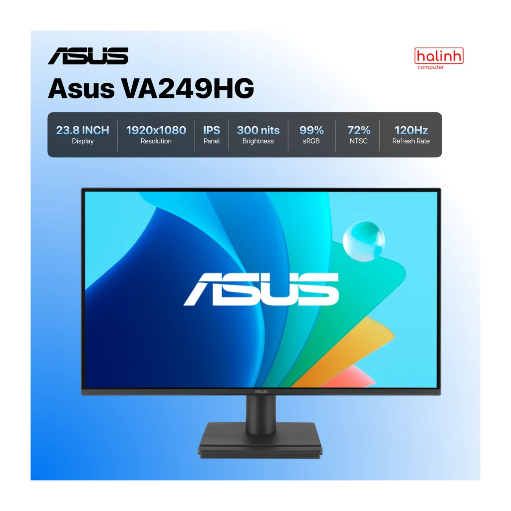 ASUS Eye Care VZ249HG 23.8 negro, ficha técnica: panel IPS 1920x1080, 120Hz, 300 nits, 99% sRGB, vista frontal