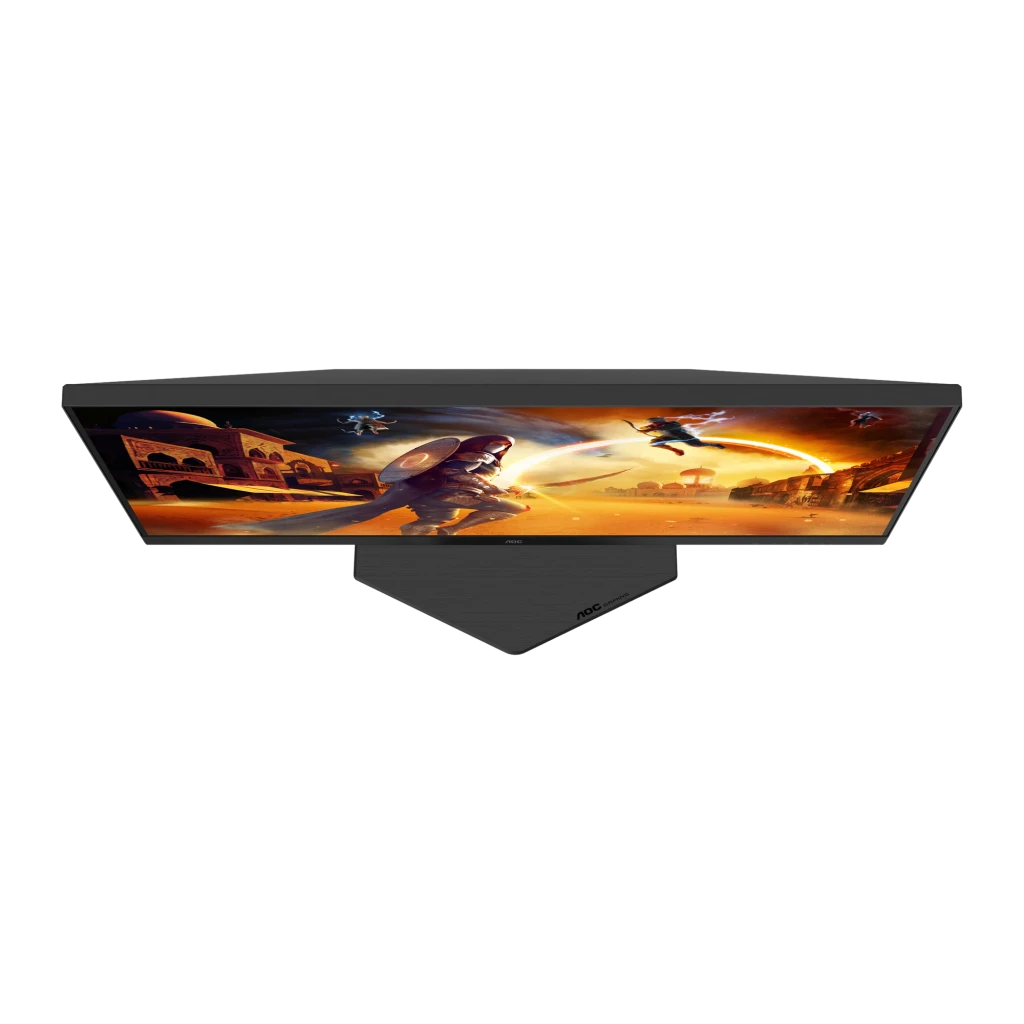 AOC Monitor 27G4ZRE 27 negro y rojo, vista superior: panel ultrafino con escena gaming y base en V desde arriba