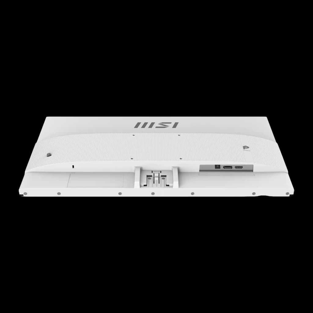 MSI Monitor PRO MP241W 23.8" Blanc, vue du dessous: panneau arrière avec ports HDMI, DisplayPort et fixation du pied