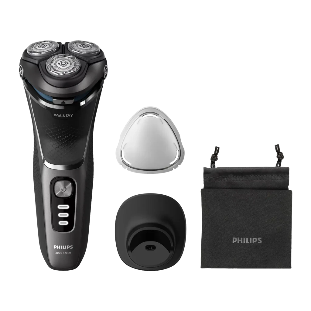 Philips Afeitadora Series 3000 S3343/13 negro, cromo - sistema de afeitado = Rotación con 3 cabezales y 27 cuchillas PowerCut