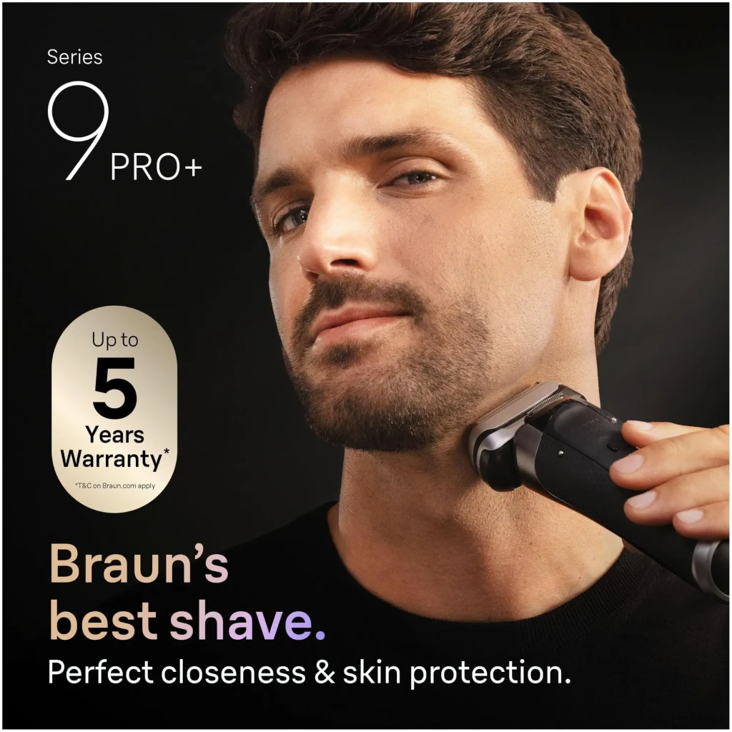 Braun Afeitadora Series 9 Pro+ 9675cc Wet&Dry con PowerCase y centro de limpieza gris, plata - ajuste a la densidad de la