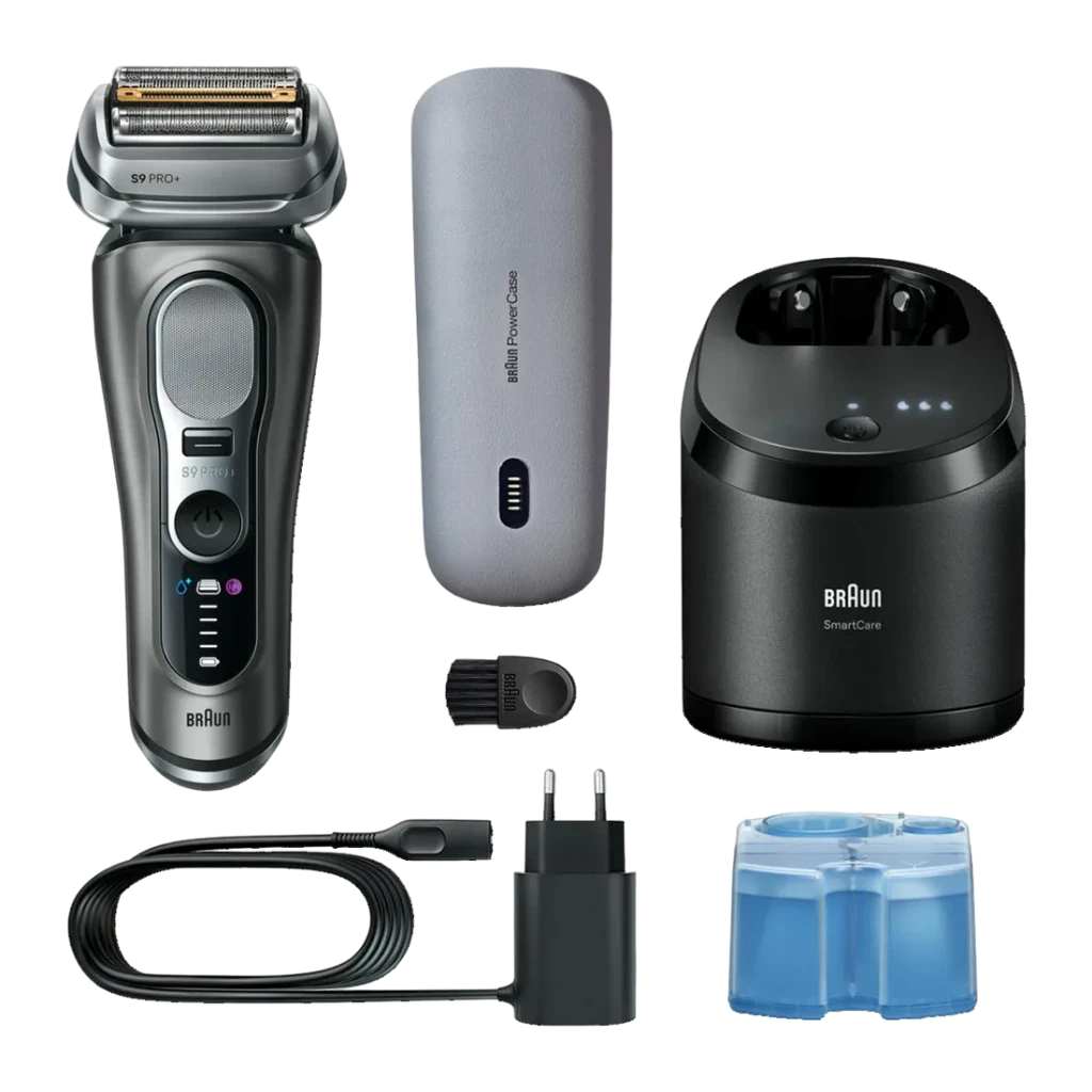Braun Afeitadora Series 9 Pro+ 9675cc Wet&Dry con PowerCase y centro de limpieza gris, plata - uso en mojado y seco + lavable