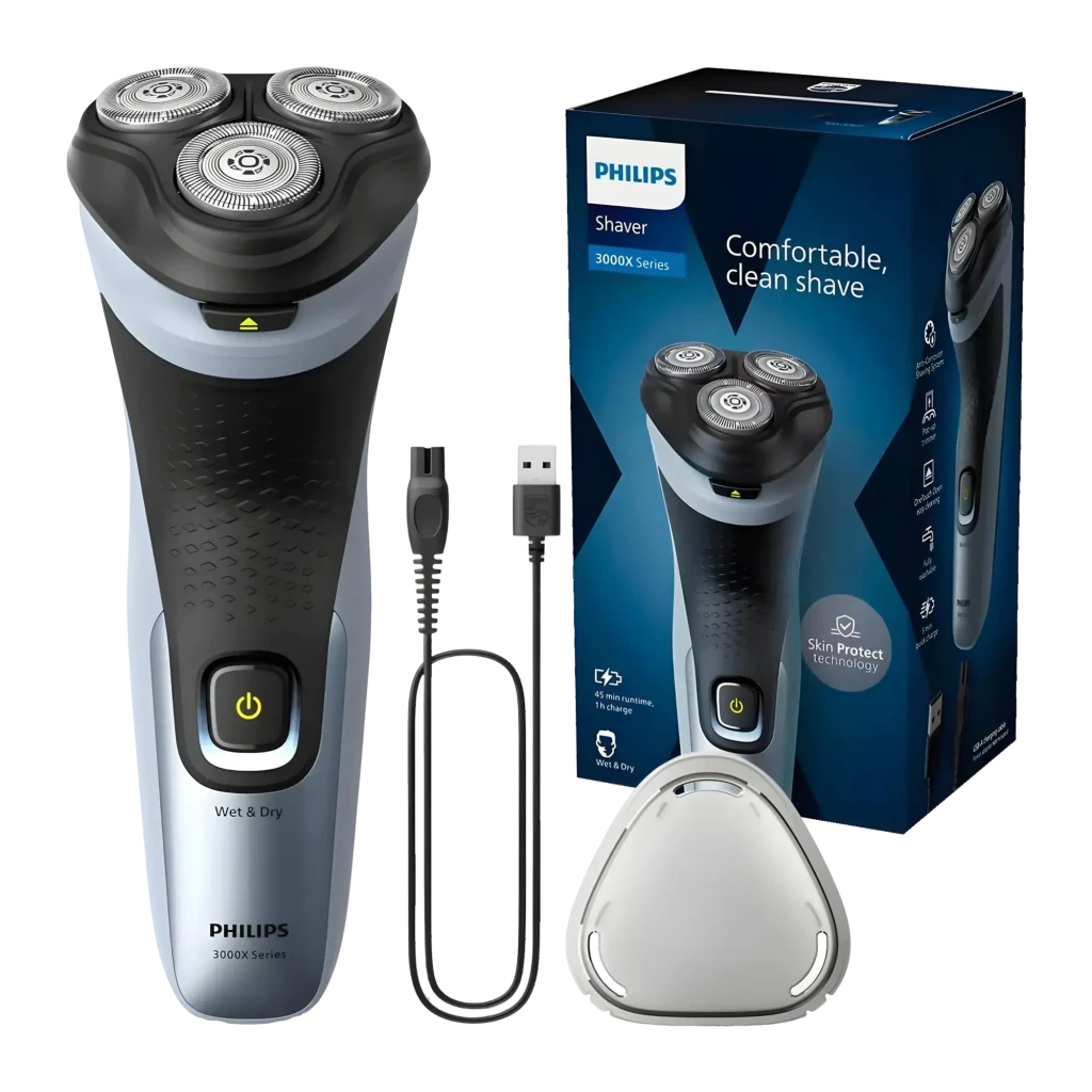 Philips Afeitadora Shaver Series 3000X X3063/00 Negro/Azul - sistema de afeitado = Rotación, 3 cabezas con tecnología