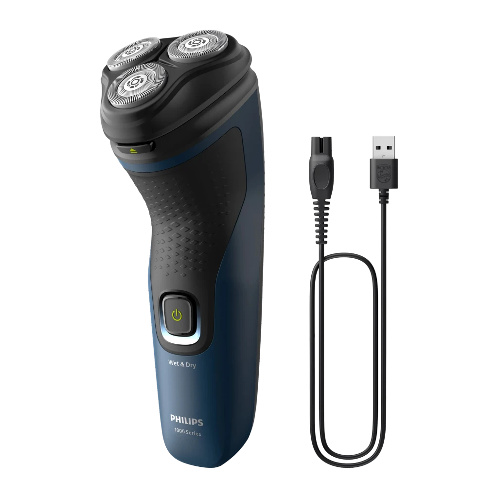 Philips Afeitadora eléctrica S1151/00 Serie 1000 Negro y Azul - mojado y seco = Sí, lavable | se puede usar en seco, con gel