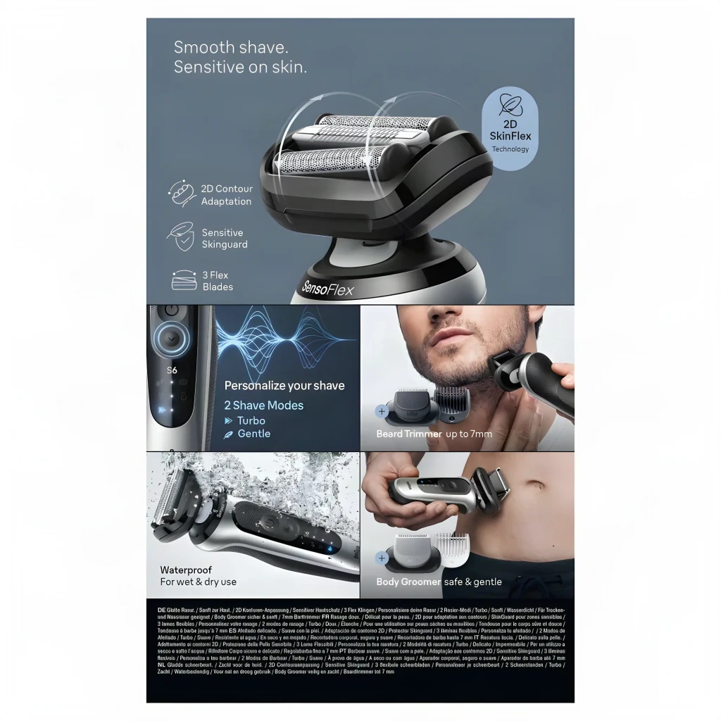 Braun Afeitadora Series 6 62-S7650cc Plata - tiempo de carga = 1 h (carga rápida de 5 min disponible) | carga