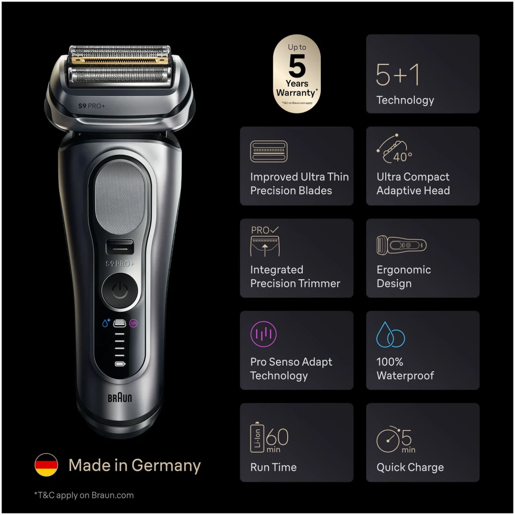 Braun Afeitadora Series 9 Pro+ 9667CC Plateado plata - apto para pieles sensibles + seguimiento de contornos + ajuste a la