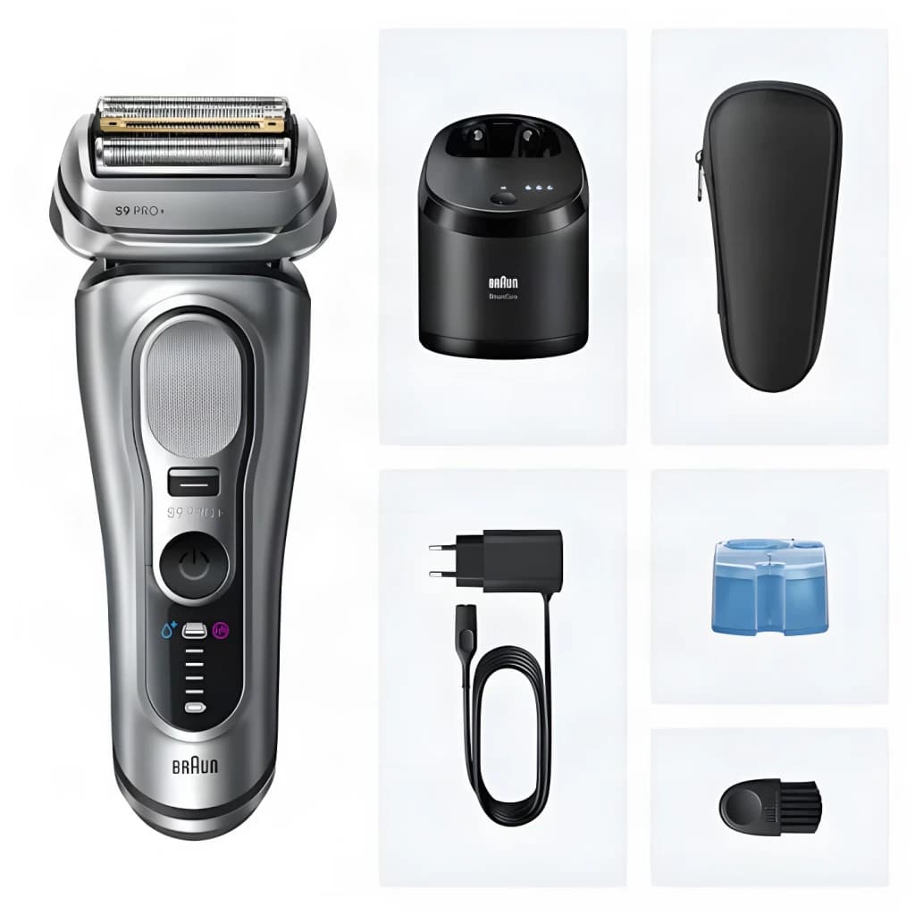 Braun Afeitadora Series 9 Pro+ 9667CC Plateado plata - contenido de la caja = cargador, cable de alimentación, cepillo de