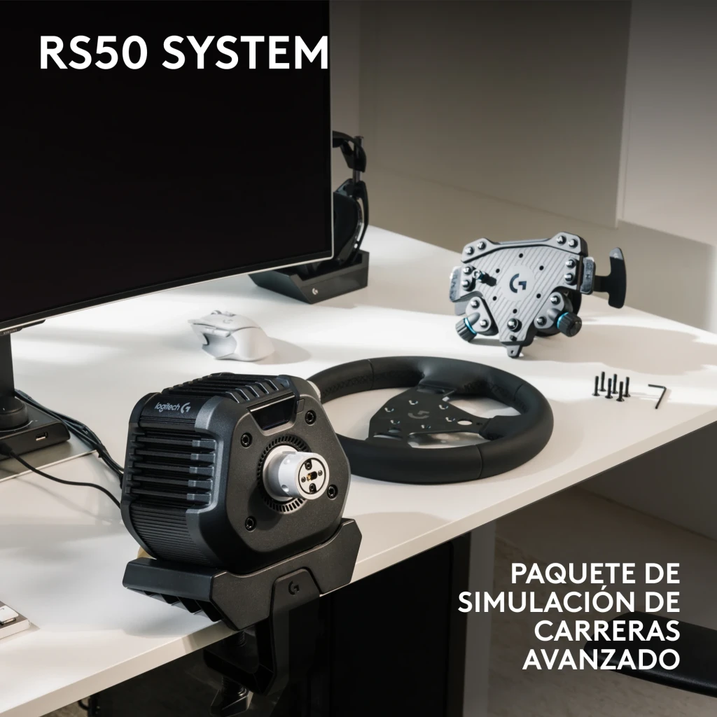 Logitech Volante G RS50 System para PlayStation/PC Negro - contenido del paquete = Base RS50 + RS Wheel Hub + RS Round Wheel