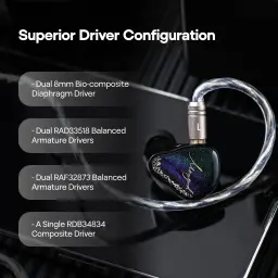 Moondrop Auriculares In-Ear DARK SABER 1DD+6BA Hi-Res - sensibilidad muy alta (128 dB/Vrms) e impedancia moderada (22 Ω)
